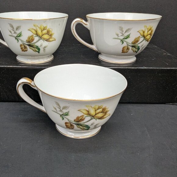 Citadel China Dorset Porcelain Floral Yellow Rose Pattern Footed Teacup Set of 3 - Picture 7 of 10